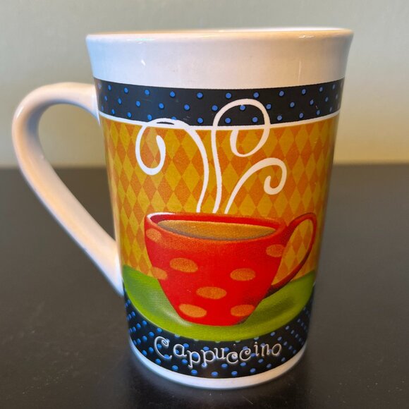 Set of 2 ROYAL NORFOLK Latte & Cappuccino Mugs with Eye-Popping Café Graphics - Picture 4 of 11